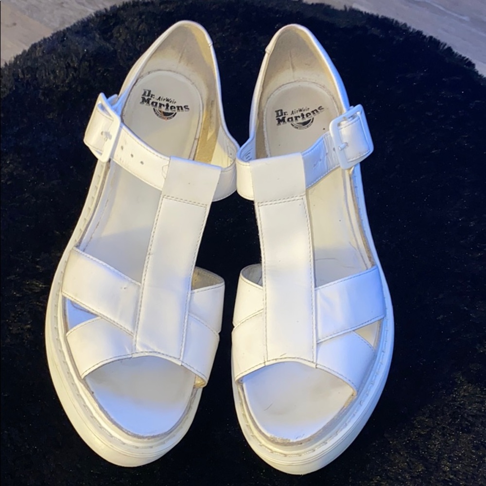 Dr. Martens White Leather T-Bar Sandals